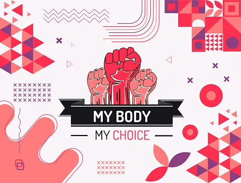 My Body, My Choice protest poster with hands raised.