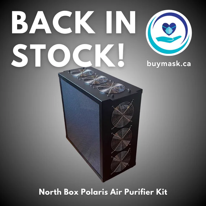 "Back in stock! North Box Polaris Air Purifier Kit - buymask.ca"

Photo of a Polaris Air Purifier (black aluminum). 