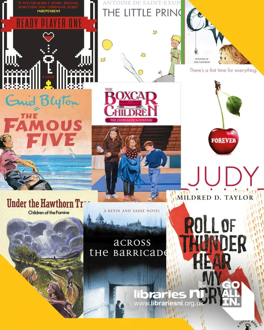 Collage of book covers including Ready Player One, The Little Prince, The Famous Five, and Roll of Thunder, Hear My Cry.