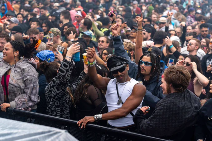 Dozens of people dance during the Movement electronic music festival at Hart Plaza in Detroit on Saturday, May 23, 2026. Photo by David Rodríguez Muñoz, Detroit Free Press