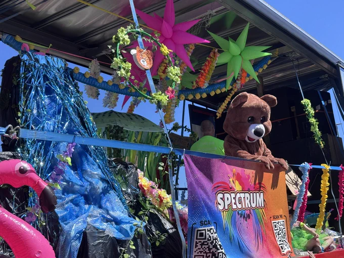 Carnival float with large teddy
