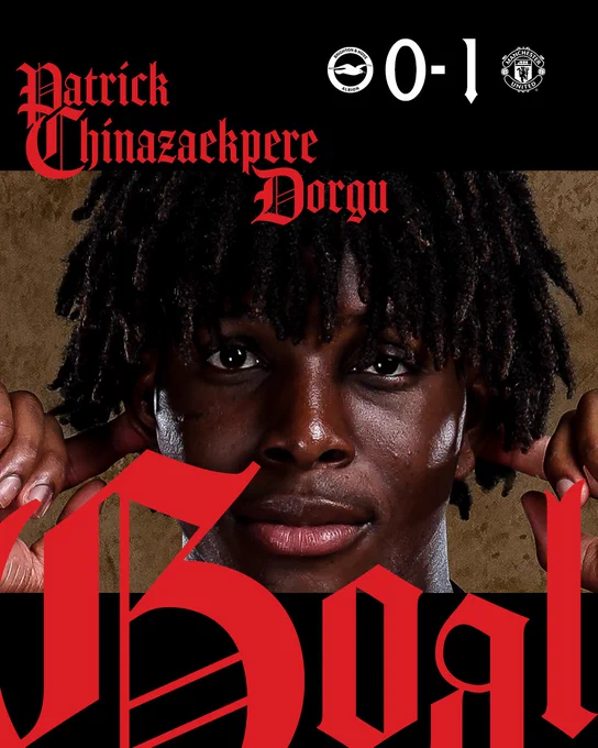 Goal for United, scored by Patrick Dorgu.