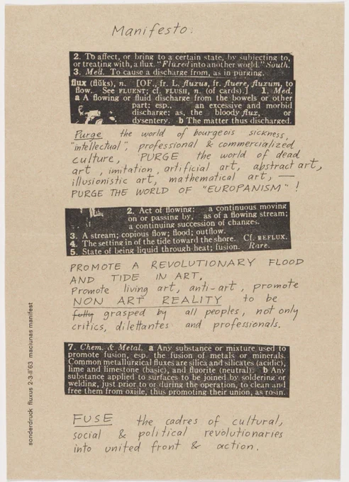 George Maciunas, Fluxus Manifesto, 1963 (source: MoMA)