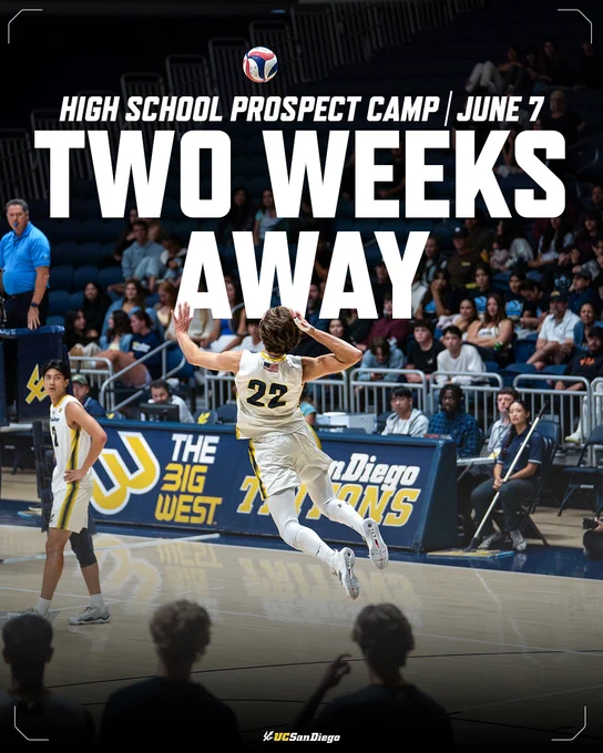 UC San Diego men's volleyball's high school prospect camp is two weeks away on June 7.