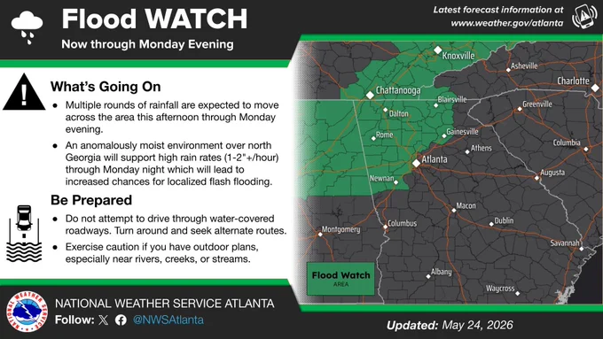 Graphic shows Flash Flood Watch on the right and text describing the risk on the left.