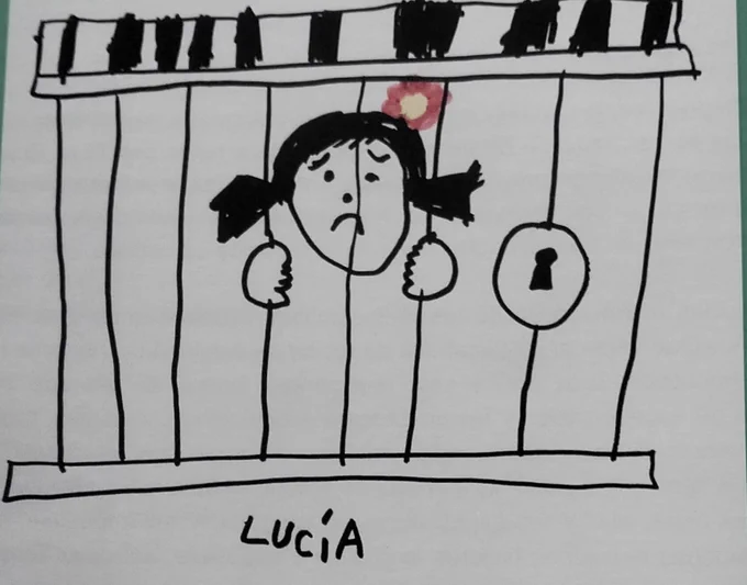 Dibujo de una niña entre rejas