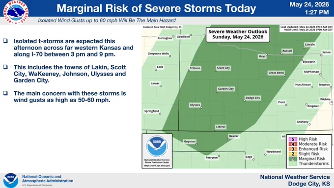 A few marginally severe t-storms are possible this evening.