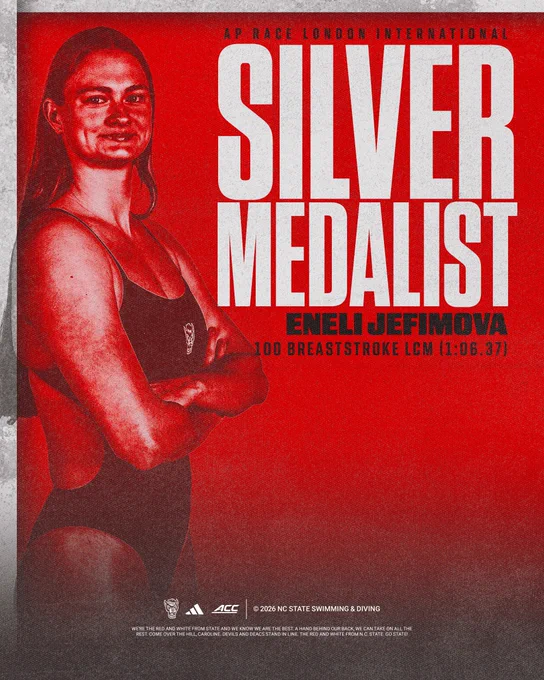 Graphic of Eneli Jefimova after winning silver in the 100 breaststroke at the AP Race London International! Jefimova's second medal of the week!