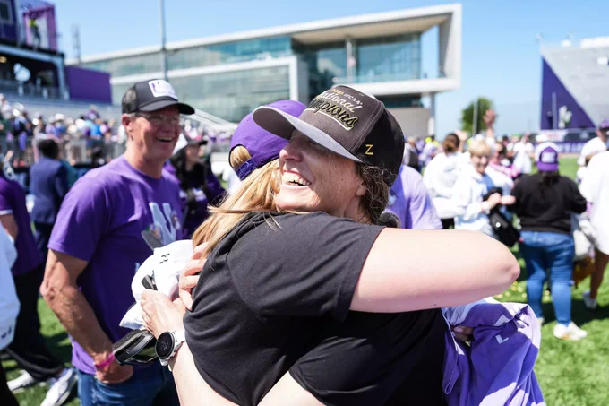 Coach Kelly Amonte Hiller celebrates Northwestern Lacrosse's NCAA Championship win. 