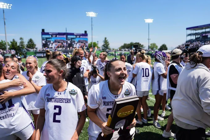 Northwestern Lacrosse celebrates their NCAA Championship win. 