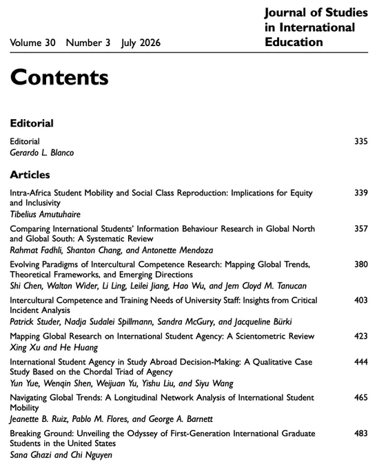 Image of the contents page of JSIE v.30 n.3