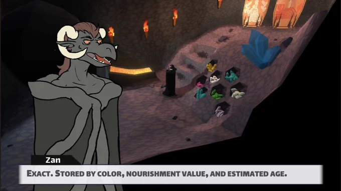 Zan standing in front of gems