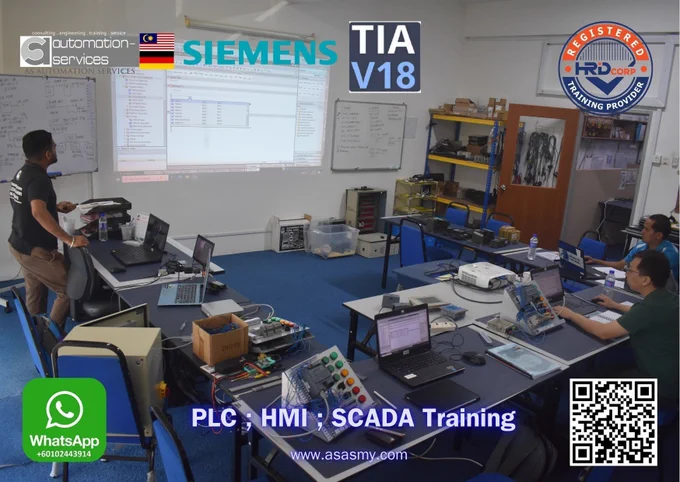 Siemens PLC   HMI   SCADA Training Completed!
On 16–18 June 2025, we hosted a 3-day hands-on training for 2 engineers from a prominent Malaysian manufacturing company specializing in self-adhesive label stocks. The training was fully claimable under HRDCorp and held at our centre in Johor.

Participants learned using Siemens S7-1200 PLC and TIA Portal V18, covering everything from Basic to Intermediate level, including:

🔧 PLC Hardware Setup
🖥️ TIA Portal Configuration
📱 HMI (KTP400) Programming
🛠️ Online Debugging & Troubleshooting
🔌 Hands-on Wiring & Simulation
💾 Backup & Restore Process

By the end of the session, both engineers were able to confidently apply their skills to real-world automation environments.

💡 Looking to upskill your engineering team with HRDCorp-claimable training? We offer practical, industry-relevant courses tailored to your plant’s needs.

📩 Reach out to us now to plan your next training:
🌐 www.asasmy.com/request-quotation.html

#PLCTraining #Siemens