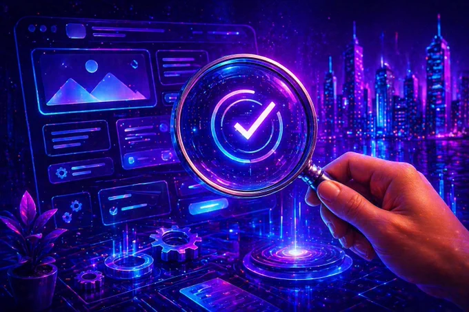 Futuristic digital illustration featuring intricate neon system details and glowing interface elements, symbolizing continuous refinement, user experience improvements, and precision-focused development for Kinny List, a Solana-powered Web3 marketplace built for reliability and seamless crypto interactions.