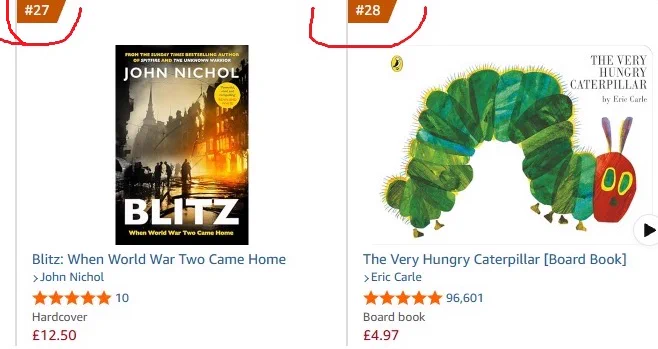 screenshot of the top 100 books with Blitz ahead of the Hungry Caterpillar
