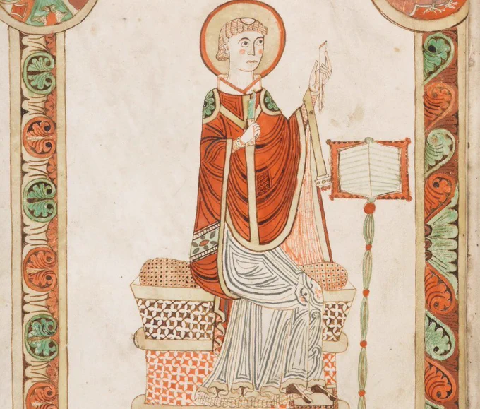 A 12th-century depiction of Bede writing.