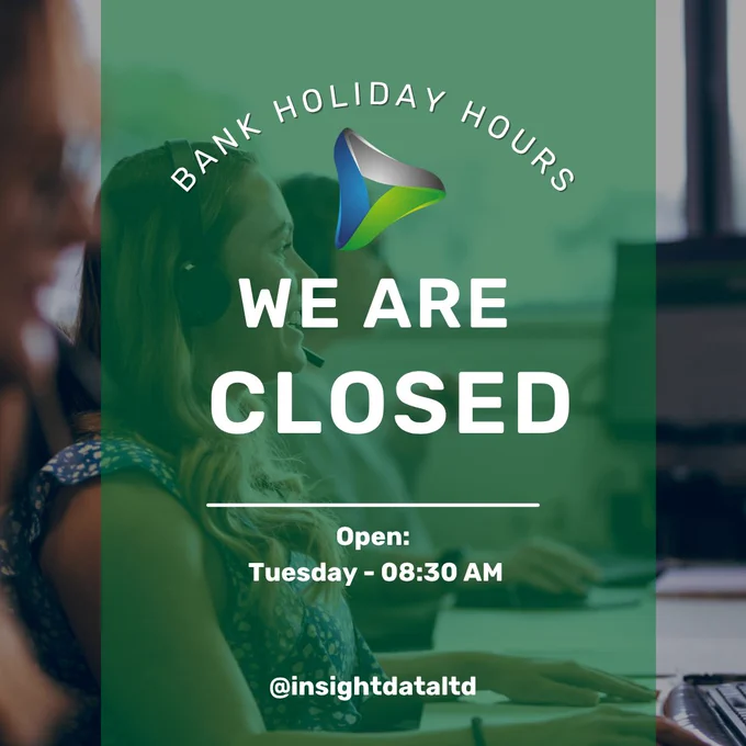 An informational graphic indicating closure for a bank holiday. The mood is professional and communicative.