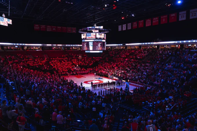 The National Anthem being played at an Ohio State Women's Basketball game.