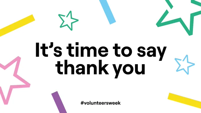 It's time to say thank you #volunteers week text with stars spread out.