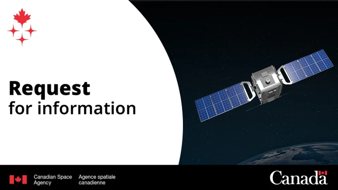 Infographic of a satellite orbiting Earth, alongside the words Request for information, and the Canadian Space Agency logo
