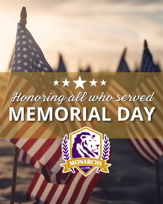 American flags lined up outdoors at sunset with text honoring all who served on Memorial Day and the Dension logo below.