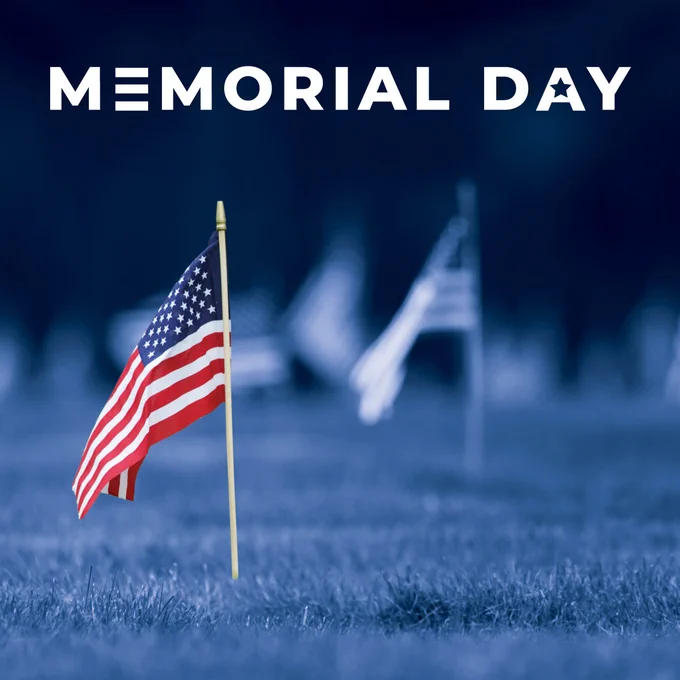 American Flag and text: Memorial Day