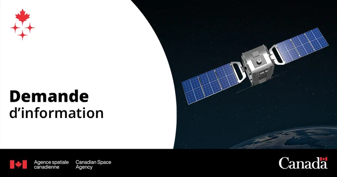 Infographie d’un satellite en orbite autour de la Terre, avec les mots « Demande d’information » et le logo de l’ASC.