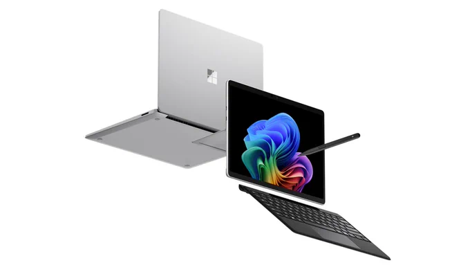 Individual using a Surface laptop in a bright office environment, demonstrating how modern devices support everyday work powered by AI.