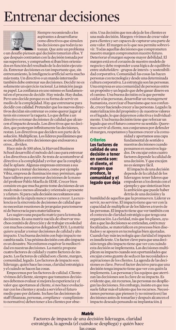 Artículo de Xavier Marcet sobre la toma se decisiones