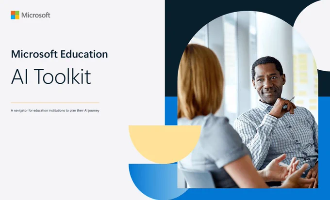 Microsoft Education AI Toolkit cover with two professionals in conversation
