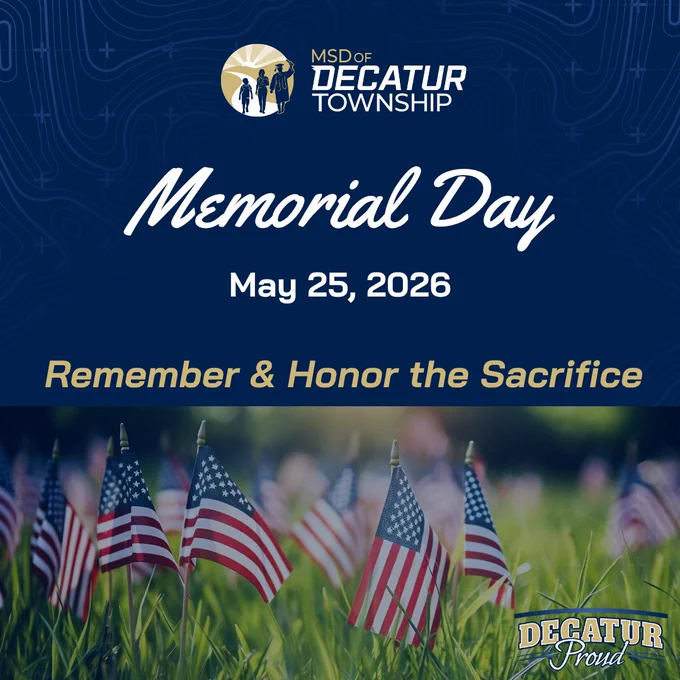 American flags displayed in grassy field, with text "Memorial Day, May 25, 2026, Remember & Honor the Sacrifice" and township logo.