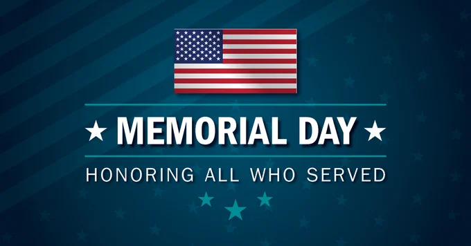 A graphic with an American flag and text that reads "Memorial Day: Honoring All Who Served"
