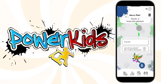 PowerKids logo and app screenshot