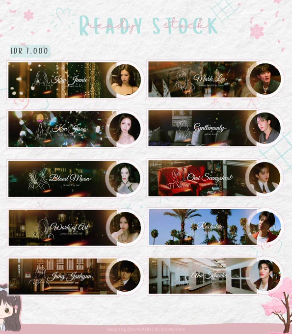 1. jennie
2. jisoo
3. ningning
4. ian
5. jaehyun
6. mark
7. dokyeom
8. scoups
9. seonghyeon
10. keonho