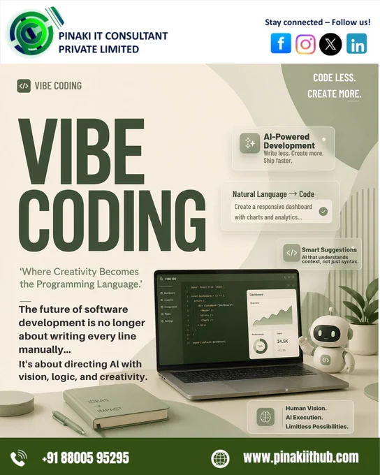  The future of software development is here with Vibe Coding & AI-Powered Development!

Coding is no longer just about writing every line manually — it’s about using creativity, logic, and AI together to build smarter, faster, and more scalable solutions. 💡🤖

✨ Key Highlights:
✅ AI-Powered Development
✅ Natural Language to Code
✅ Multi-Agent AI Systems
✅ Faster Product Launches
✅ Automation & Smart Validation
✅ Future-Ready Tech Careers
