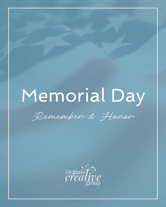 A Memorial Day graphic with a subtle American flag background and text honoring the day. The mood is respectful and solemn.
