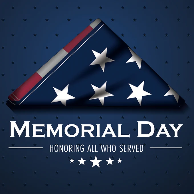 Folded American flag with white stars on blue, symbolizing Memorial Day honoring all who served.