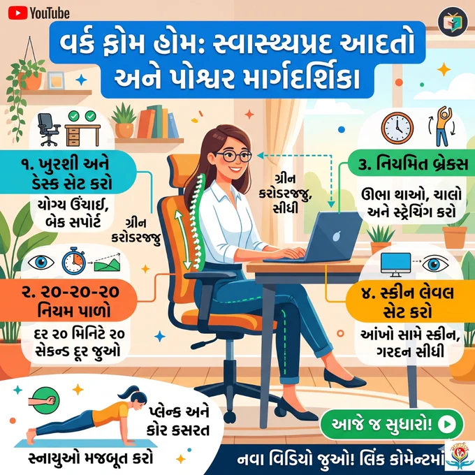 વર્ક ફ્રોમ હોમ માટે સ્વાસ્થ્યપ્રદ આદતો અને પોશ્ચર