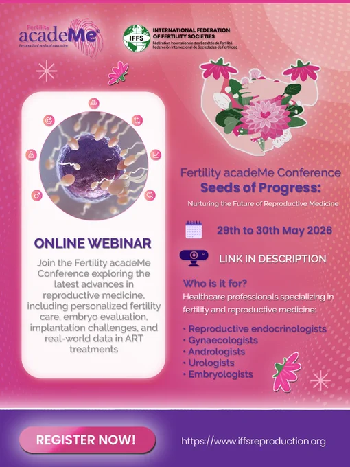 Free Webinar!!
Recorded for everyone who is registered.

The Fertility acadeMe Conference – “Seeds of Progress: Nurturing the Future of Reproductive Medicine”.

29–30 May 2026
09:00 am CST (UTC -5) onwards

Registration Link: https://www.iffsreproduction.org/event/fertility-academe-conference-seeds-of-progress-nurturing-the-future-of-reproductive-medicine/

#freewebinar #doctorsofX #doctors #merckgroup