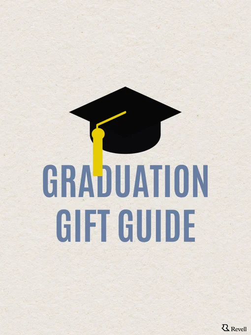 Graduation cap illustration above the text "Graduation Gift Guide" on a textured background. Revell logo in the corner.