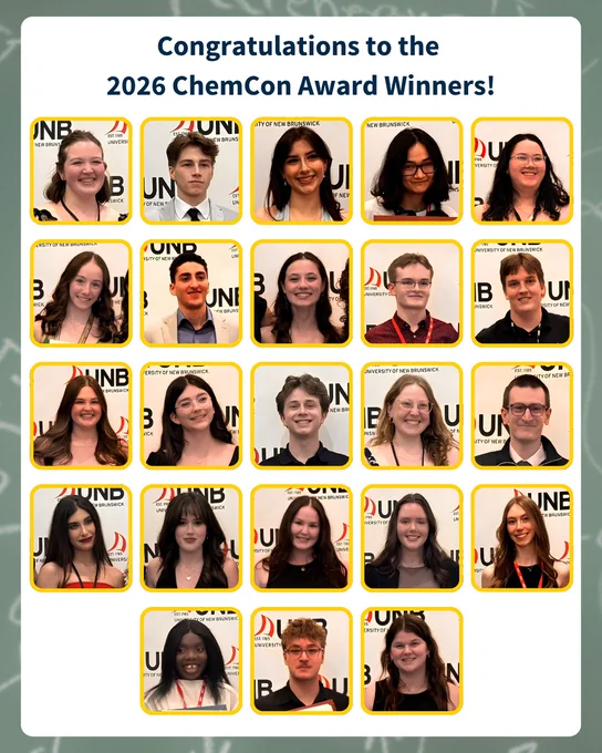 An infographic titled "Congratulations to the 2026 ChemCon Award Winners!" featuring a grid of 23 individual rectangular headshots of student award recipients.