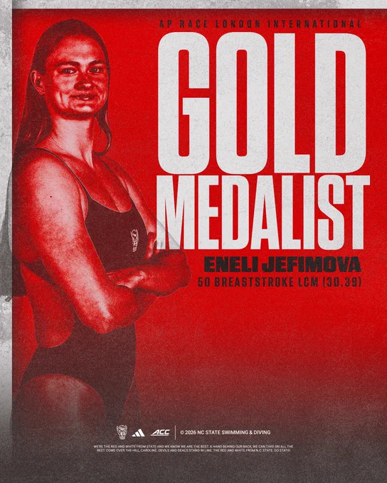Graphic of Eneli Jefimova after winning gold in the 50m breaststroke at the AP Race London International.