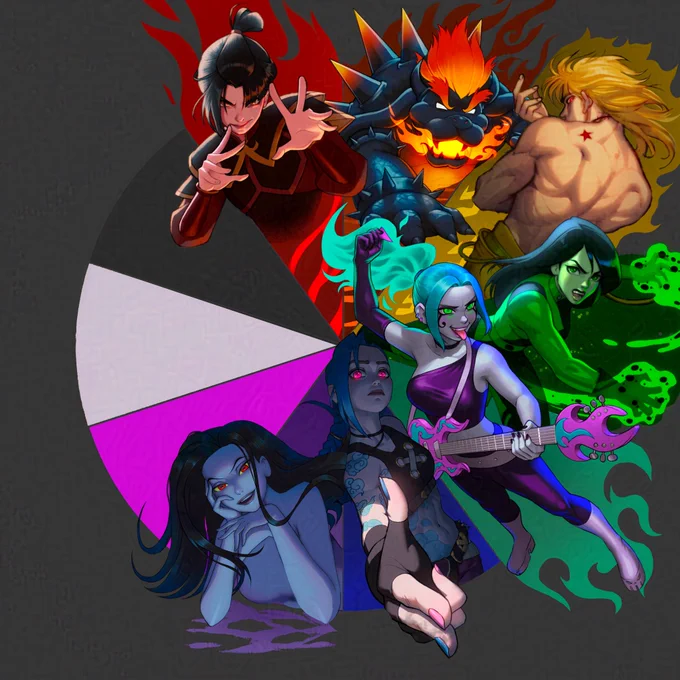 Color wheel challenge with 7 villains arranged by color.