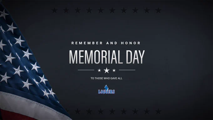 Memorial Day tribute graphic: Remember and Honor. To Those Who Gave All. American flag and stars.