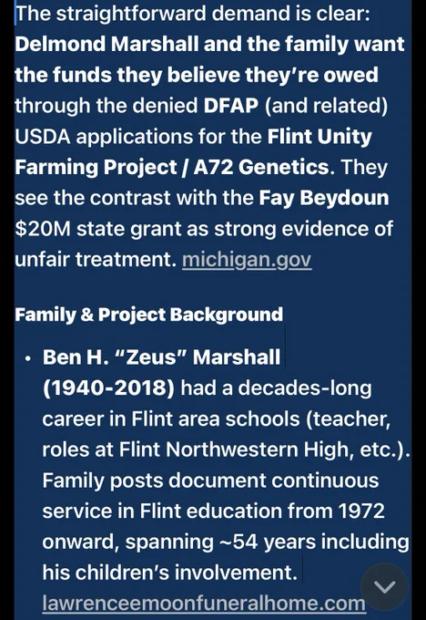 day 3493 Since 2016, FUFP has provided free agricultural education, fitness training, and food‑sovereignty  to more than 589 children in Flint, Michigan. During the height of the Flint Water Crisis, FUFP filled a void left by state and local institutions, offering safe outdoor learning, healthy food access, and structured youth education school. Yet despite this service, FUFP has been denied more than 589 in‑state funding opportunities — a pattern so statistically abnormal that it warrants federal review. An OCI probe is appropriate. Publicly available records and reporting, several Michigan officials and political figures have received agricultural tax credits, grants, or program benefits without meeting the same licensing or operational standards demanded of FUFP. When a grassroots, Black‑led farming program with verifiable community impact is repeatedly denied support while politically connected receive agricultural benefits without documentation, the appearance of inequity shows-
