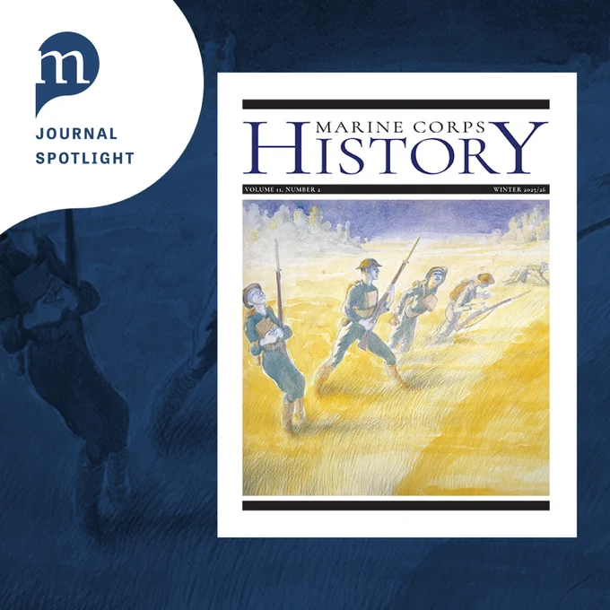 The cover of "Marine Corps History" on a blue background. The Project MUSE logo appears in the upper left corner.