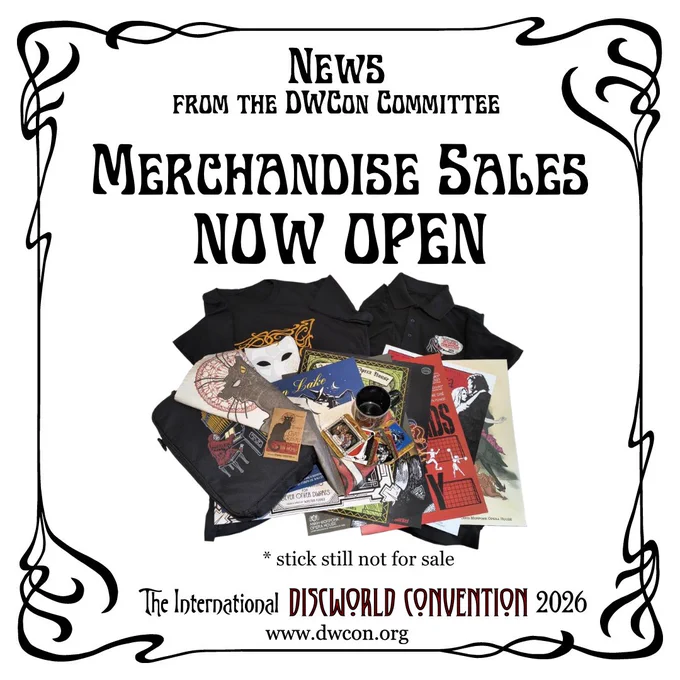White square background with black art nouveau border and text reading "Merchandise sales NOW OPEN"  Below it is a photo collage depicting many, many Maskerade themed shinies.