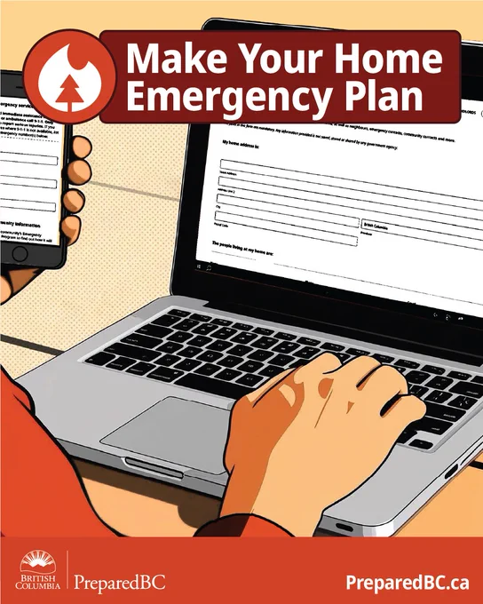 Person completing an emergency ready planner using a computer and a phone.