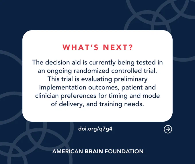 What’s Next? The decision aid is currently being tested in an ongoing randomized controlled trial. This trial is evaluating preliminary implementation outcomes, patient and clinician preferences for timing and mode of delivery, and training needs.