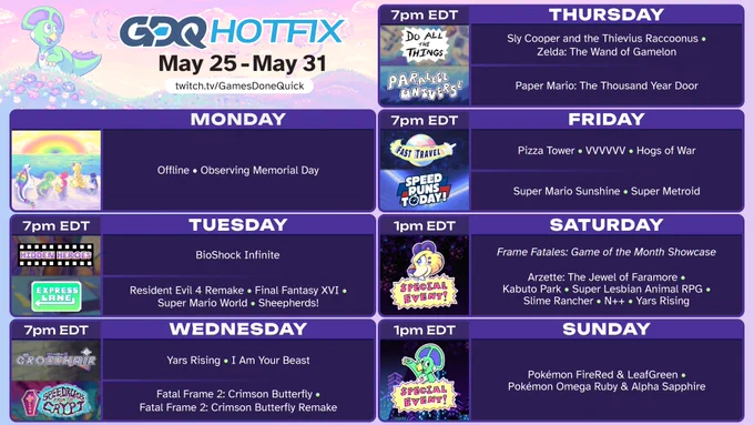GDQ Hotfix schedule for the week of 5/25